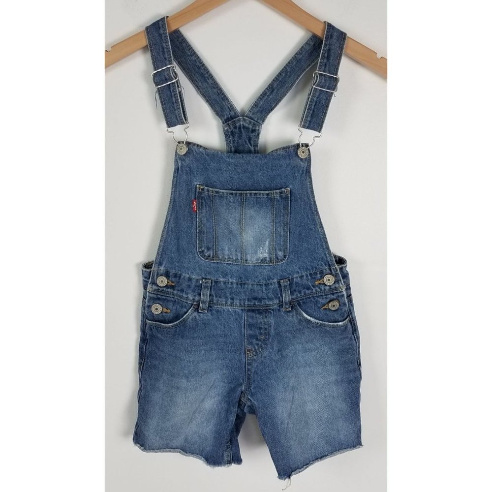 Levi's Girls Sz. 8 Denim Adjustable Raw Hem Short Overalls 5 Pocket